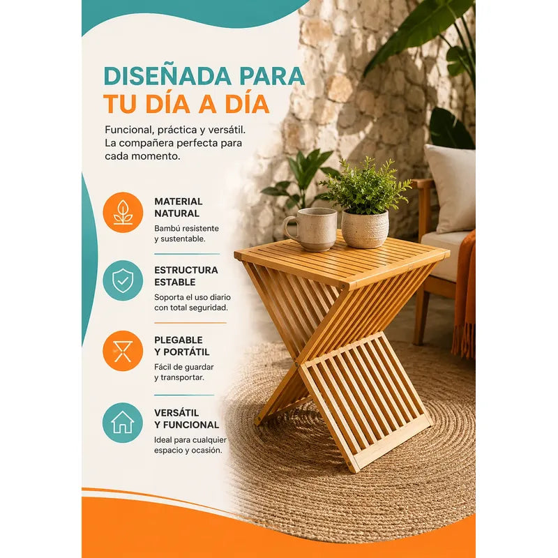 Mesa Plegable De Madera Natural Ahorra Espacio Hogar Terraza Madera Natural Beige Miel Claro Tonos Cálidos Vetas Visibles Nudos Auténticos Acabado Rústico Hogar Terraza Camping