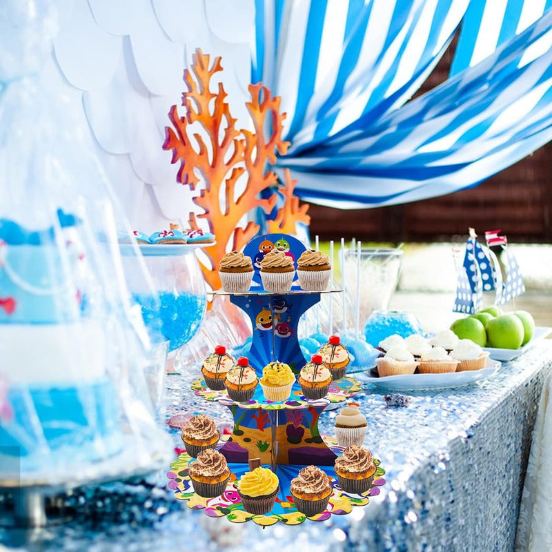 Porta Cupcakes Baby Shark Torre Porta Cupcake Baby Shark Celeste