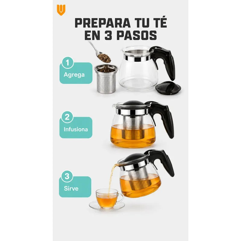 X8 Tetera Vidrio Infusor Te Tetera Infusora Con Filtro 900ml Transparente