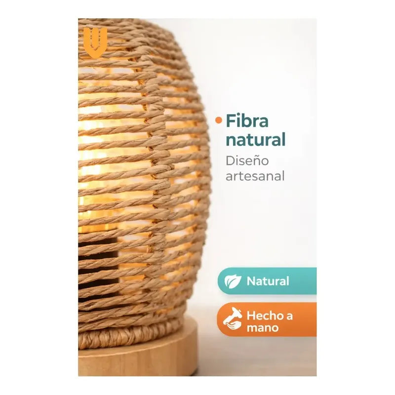 Pack 4 Luminarias Sobremesa Bamboo Rosca E27 Bombilla Led Be Beige Natural Fibra Vegetal Estetica Organica Luz Calida Decoracion Boho Interiorismo Hogar Ambiente Relajante Bambu Natural Marron...