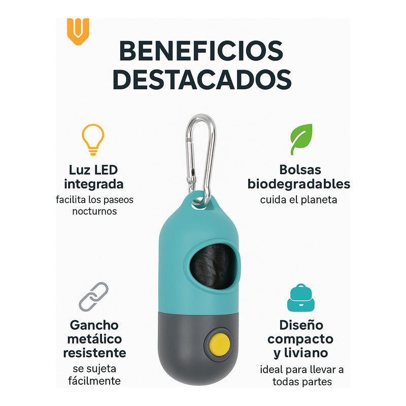 Vitrineon Dispensador Bolsas Mascota Linterna Led Portatil