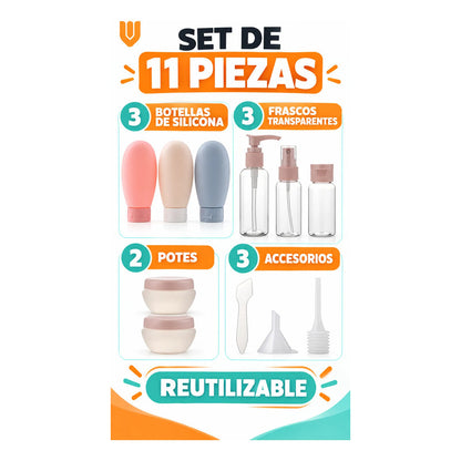 Set 11 Botella Viaje Portátil Contenedores Accesorio Shampoo Multicolor