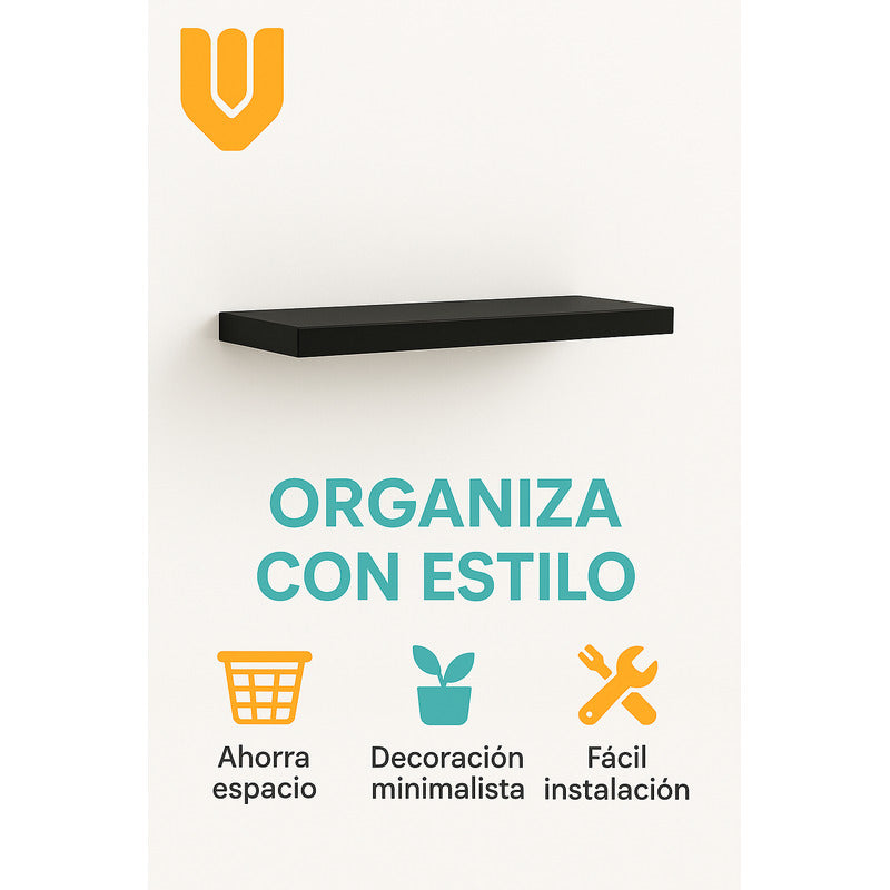Repisa Flotante Dormitorio Baño Estantes Pared Mdf 40x15 Cm Negro