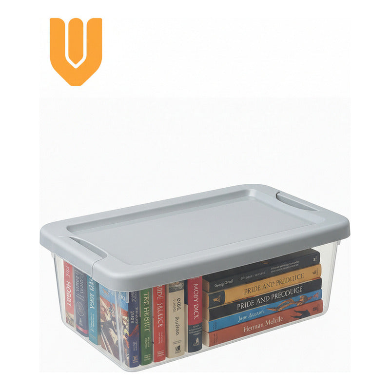 Caja Transparente Aplilable Organizadora Almacenamiento 10 L Transparente Tapa Gris Organizadora