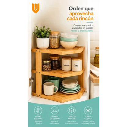 Almacenador 3 Niveñes Cocina Baño Espacios Reducidos Hogar M Marron Claro Bambu Natural Nordico Minimalista Elegante Moderno Cocina Baño Hogar Compacto Premium