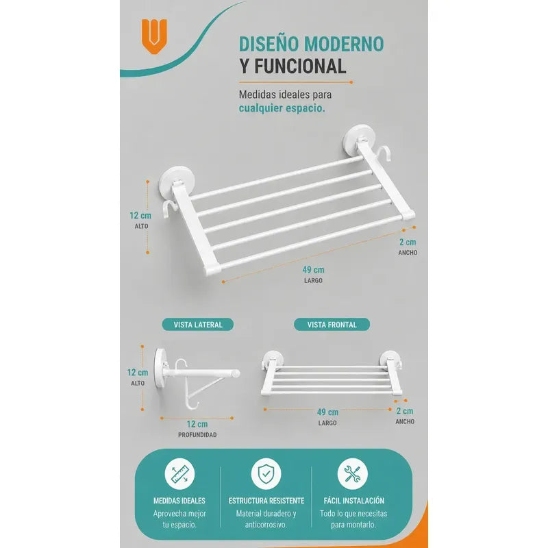 Toallero Soporte Organizador Baño Aluminio Estante Toallas Blanco