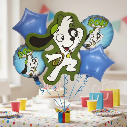 Set 5 Globos Metálicos Doki Globos Metalizado Perro Doki Azul Y Verde
