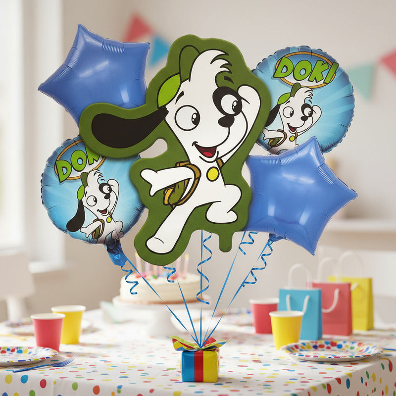 Set 5 Globos Metálicos Doki Globos Metalizado Perro Doki Azul Y Verde