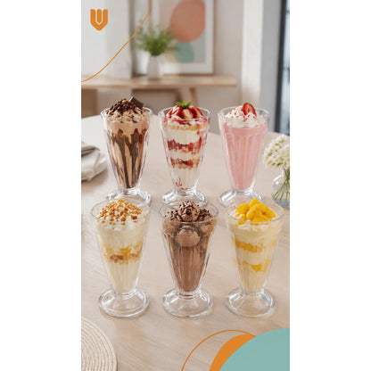 Set 6 Copas Vidrio 300ml Cristal Vaso Postre Batido Cerveza Copas Helado Vidrio Set 6 Postres Sundae Jugos Batidos Malteadas Transparentes Reutilizables Alto Diametro 300ml