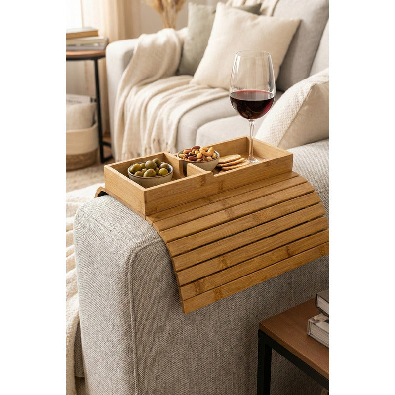 Bandeja Bambu Porta Vasos Sofa Comodidad Living Hogar Bambú