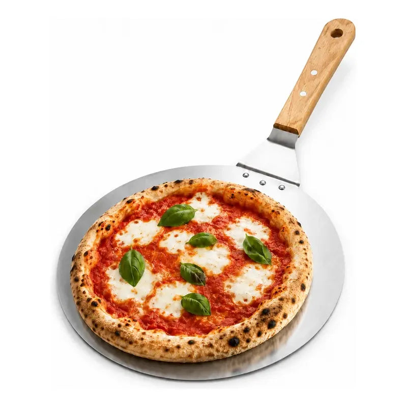 Pala Pizza Espátula Redonda Acero Mango Madera 25,5cm Pala Pizza Espátula Redonda Acero Inoxidable Mango Madera Utensilio Gastronómico Horno Cocina Pizzería Panadería Hornear 25.5cm