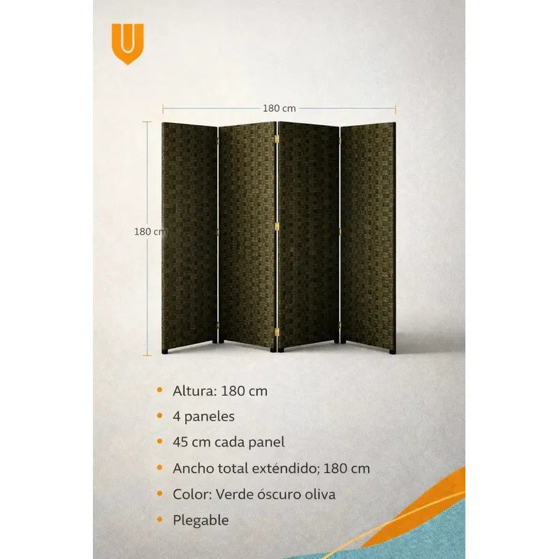 Biombo Tela Geometrico Verde Oscuro 4 Paneles 180cm Divisor Verde Profundo Moderno Decoracion Interior Hogar Oficina Panel Separador Ambientes Elegante Estilo Geometrico Decorativo Divisor...