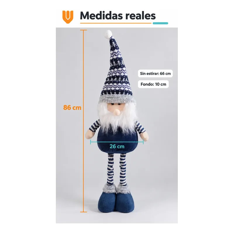 Muñeco Pascuero Navideño 86cm Retraible Decorativo Figura Blanco Muñeco Adorno Navideño Muñeco Papá Noel Viejito Pascuero Santa Claus Gorro Barba Blanca Figura Verdes Cascabel 86cm Retraible Pascuero