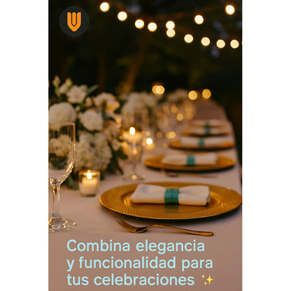 Elegancia Navideña Con Plato Base Dorado 33cm Resistente Dorado