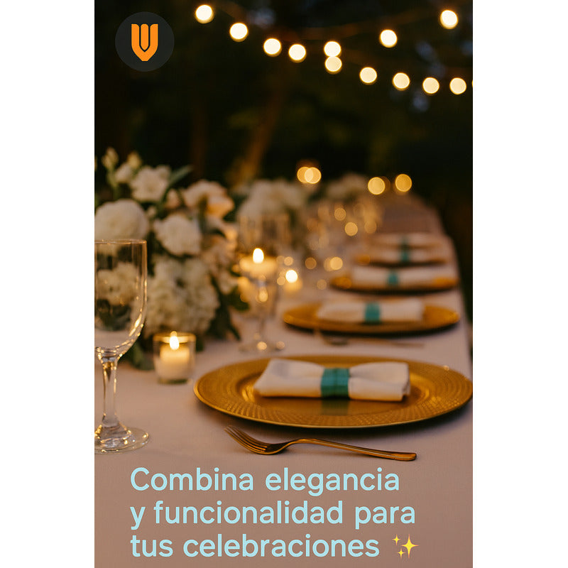 Plato Base Dorado Premium 33cm Ideal Navidad Matrimonios Dorado