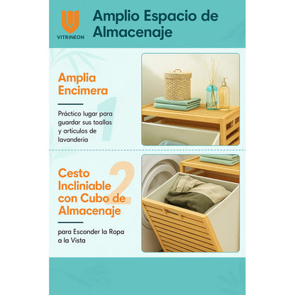 Vitrineon Canasto Ropa Sucia Bambu Plegable Grande Organizad
