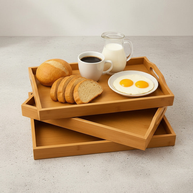 3 Bandejas Para Desayuno Bandeja De Bambu Para Servir Bambu