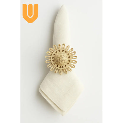 Servilletero Decoración Aro Porta Servilleta Flor Bambu Dorado