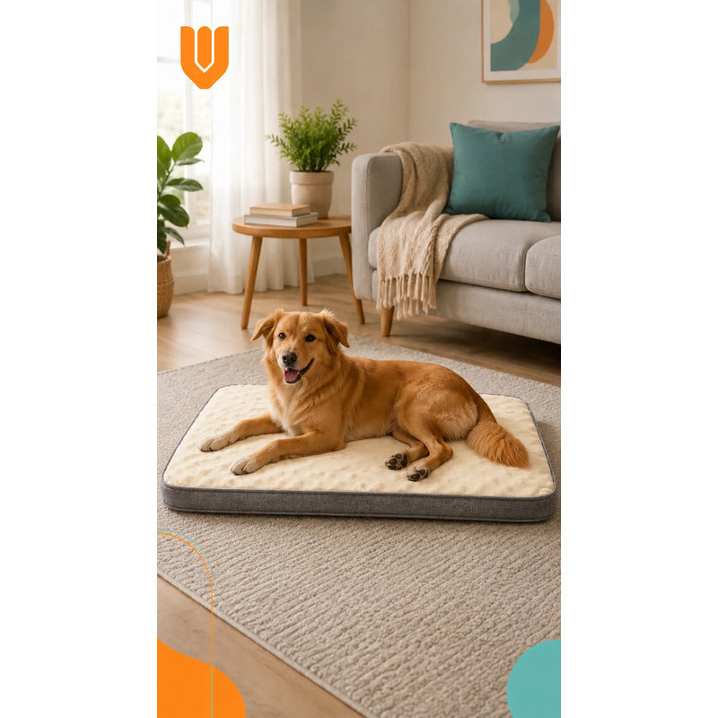 Cama Mascotas Perros Acolchada Resistente Lavable 90x72cm Color Beige