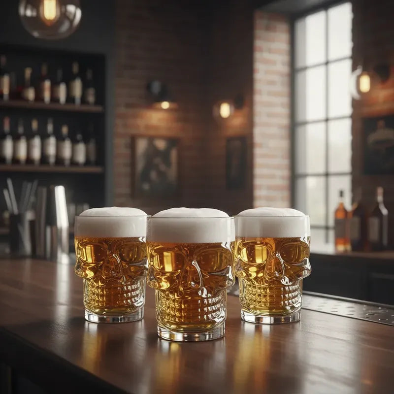 12 Vasos Cerveceros Calavera Vidrio Shopero Premium Bar Transparente