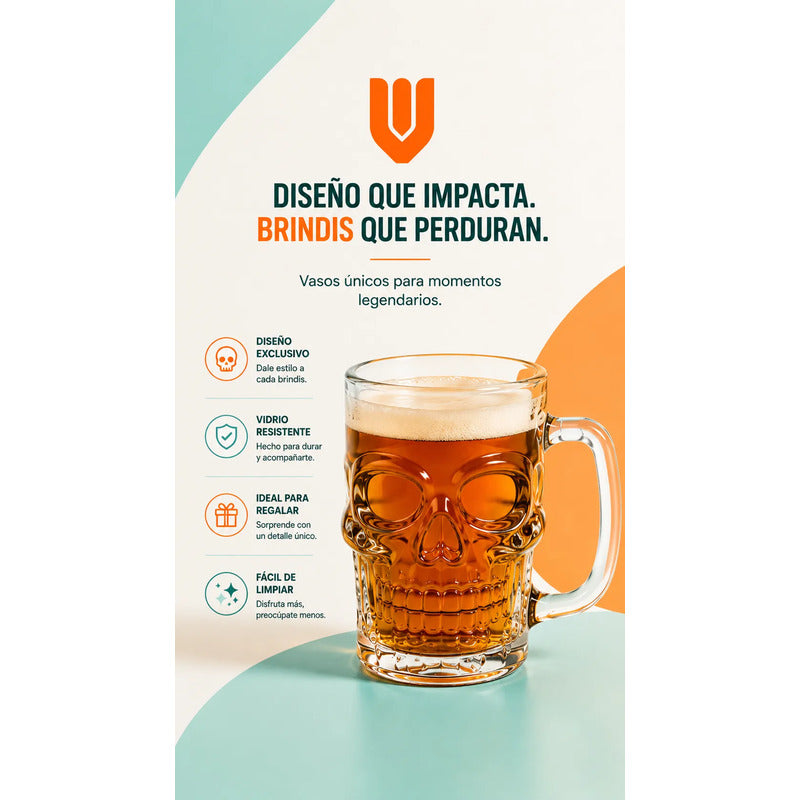 6 Vasos Chopero Calavera Vidrio Premium Whisky Bar Fiesta Tr Transparente