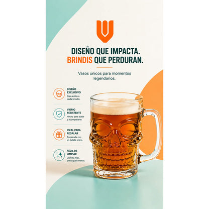 6 Vasos Chopero Calavera Vidrio Premium Whisky Bar Fiesta Tr Transparente