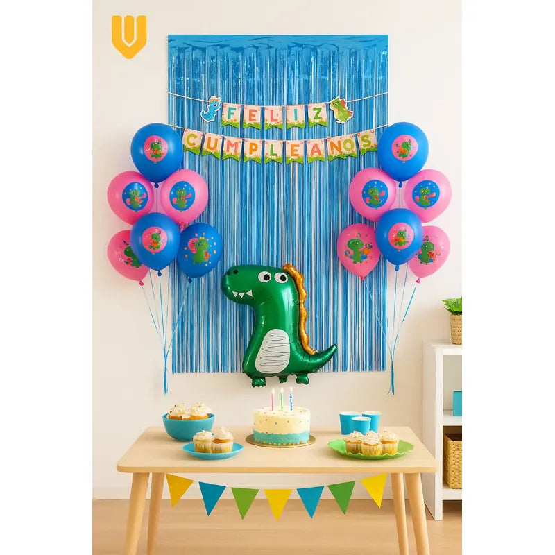Set 17 Globos Decoracion Dinosaurio Metalico Dino Fiesta Multicolor