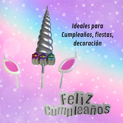 Set 4 Velas De Cumpleaños Adornos Para Tortas Unicornio