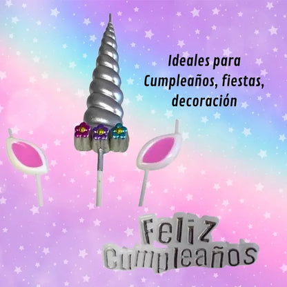 Set 4 Velas De Cumpleaños Adornos Para Tortas Unicornio