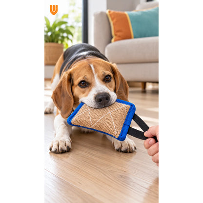 Mordedor Yute Perro Asa Juego Interactivo Adiestramiento Beige Natural Mordedor Canino Yute Asa Negra Cuerpo Compacto Rectangular Juego Interactivo Trama Visible