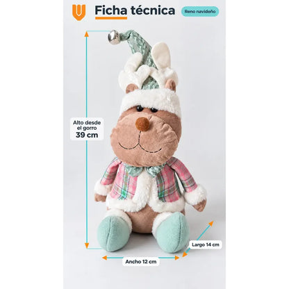Muñeco Navideño 39cm Decorativo Adornar Figuras Navidad Blanco Muñeco Adorno Navideño Muñeco Papá Noel Viejito Pascuero Santa Claus Gorro Barba Blanca Figura Verdes Cascabel 39cm-reno