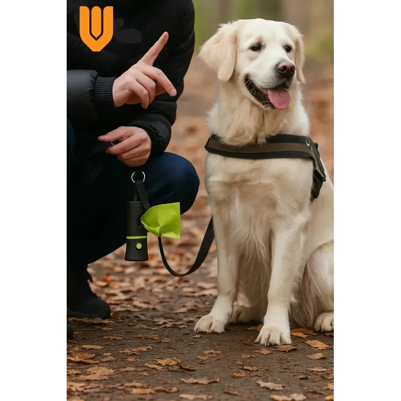 2 Dispensador Bolsas Mascotas Popo Caca Rollo Bolsas Luz Led Negro Dispensador Bolsas Mascota Linterna Led Porta Rollo Excremento Perro Gato Plastico 10 X 4 Cm Incluye Bolsas Premium