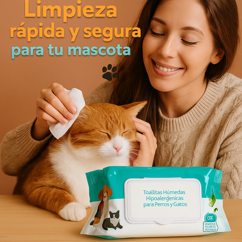 Toallas Humedas Bambu Limpieza Mascota Perro Gato 50und