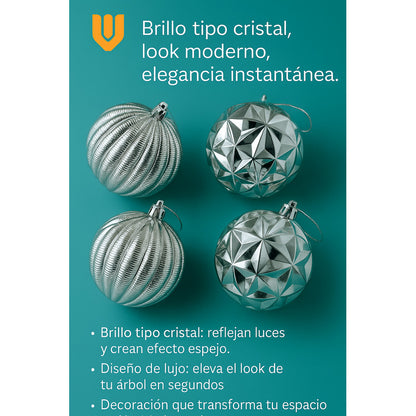 Set 8 Esferas Diámetro 12 5 Cm Plástico Extra Brillo Navidad