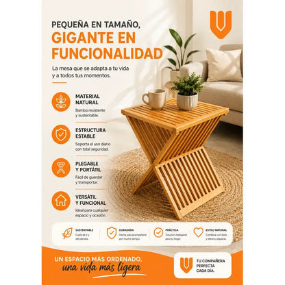 Mesa Plegable De Madera Natural Ahorra Espacio Hogar Terraza Madera Natural Beige Miel Claro Tonos Cálidos Vetas Visibles Nudos Auténticos Acabado Rústico Hogar Terraza Camping