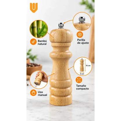 Molinillo Sal Especieros Condimentos Dispensador Pimentero 2 Marron Claro Natural Tono Bambu Beige Madera Clara Veta Visible Acabado Natural Cocina Mesa Hogar Vitrineon Cl Diario