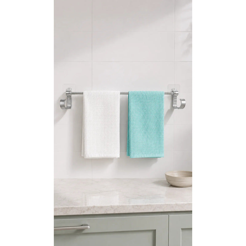 Toallero Adhesivo Baño Soporte Pared Organizador 60cm Toalla Toallero Adhesivo Baño 60cm Aluminio Plateado Porta Toalla Barra Pared Sin Taladro Dos Ganchos Organizador Moderno Mural 8,5x60cm
