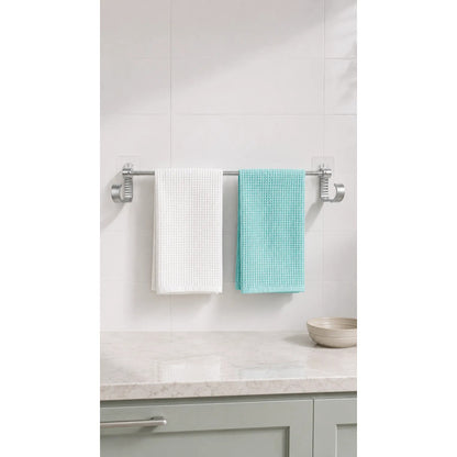 Toallero Adhesivo Baño Soporte Pared Organizador 60cm Toalla Toallero Adhesivo Baño 60cm Aluminio Plateado Porta Toalla Barra Pared Sin Taladro Dos Ganchos Organizador Moderno Mural 8,5x60cm