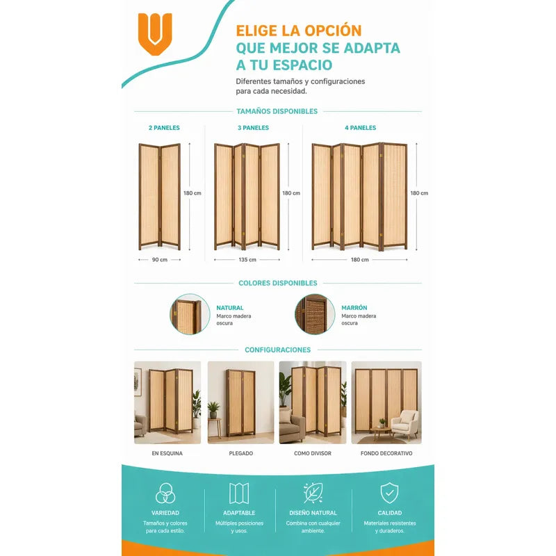 Biombo Separador Ambiente 4 Paneles Plegable Hogar 180cm Dec Biombo Tela Trenzada Panel Plegables Decoración Interior Elegante Divisor Ambientes Estilo Contemporáneo Funcional Hogar Beige