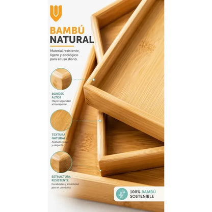 3 Bandeja Desayuno Bambu Ecologico Sostenible Hogar Bambu Marron Bambu Natural Madera Clara Elegante Nordico Artesanal Gourmet Calido Minimalista Cocina Premium