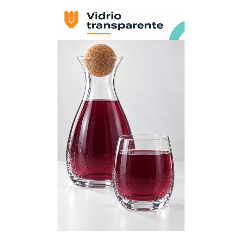 Jarra Vidrio 1800ml Jugo Tapa Corcho 6 Vasos 400 Ml Transparente Jarra Agua Jugo Vidrio Transparente Vasos Curvos Set 1800 Ml 400 Ml Tapón Bola Corcho Cocina Comedor 1800ml