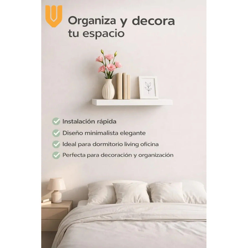 Vitrineon Repisas Flotantes Soporte 10kg Diseño Mdf 50x15 Cm Blanco