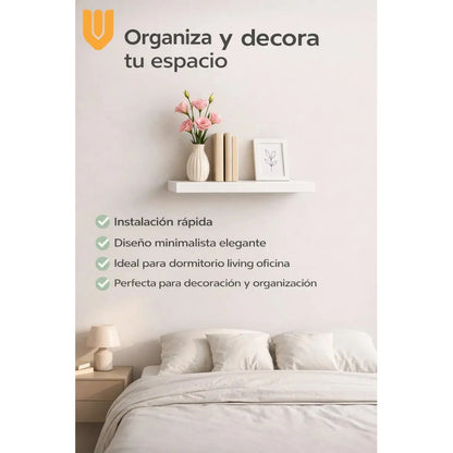 Vitrineon Repisas Flotantes Soporte 10kg Diseño Mdf 50x15 Cm Blanco