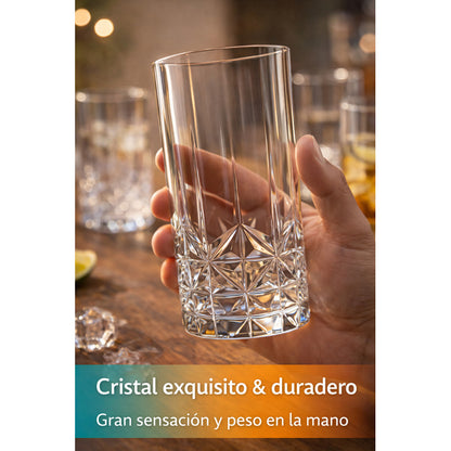 Set 6 Vaso Diamante Cristal 370ml Bebidas Bar Coctel Premium Vaso Diamante Vidrio Transparente 370ml Bebidas Cocteles Cerveza Jugos Bar Mesa Hogar Estilo Elegante Cristal Tallado