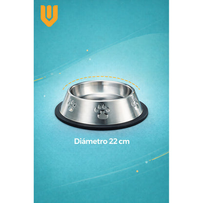 X4 Comedero Perro Platos Para Perros Gatos Mascotas 22cm Plateado