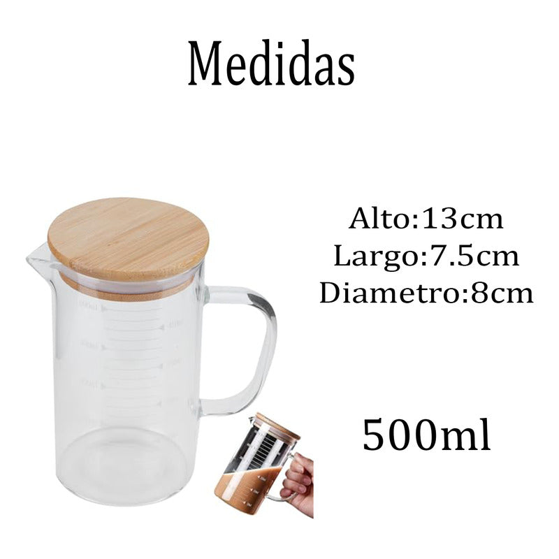 Pack 2 Tazas Medidora Con Tapa Tazas Vidrio Jarra Medidoras Transparente 350/500ml