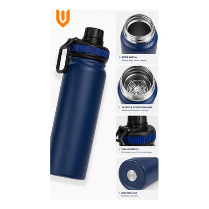 Termo Botella Acero Inoxidable Agua Café Té Caliente Camping Azul