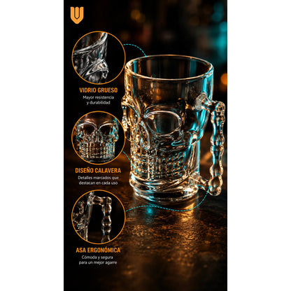 12 Vasos Cerveceros Calavera Vidrio Shopero Premium Bar Transparente