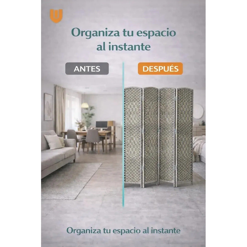 Biombo Separador Oficina Ambientes Divisor 4 Puertas 180 Cm Panel Decorativo Ceniza Moderno