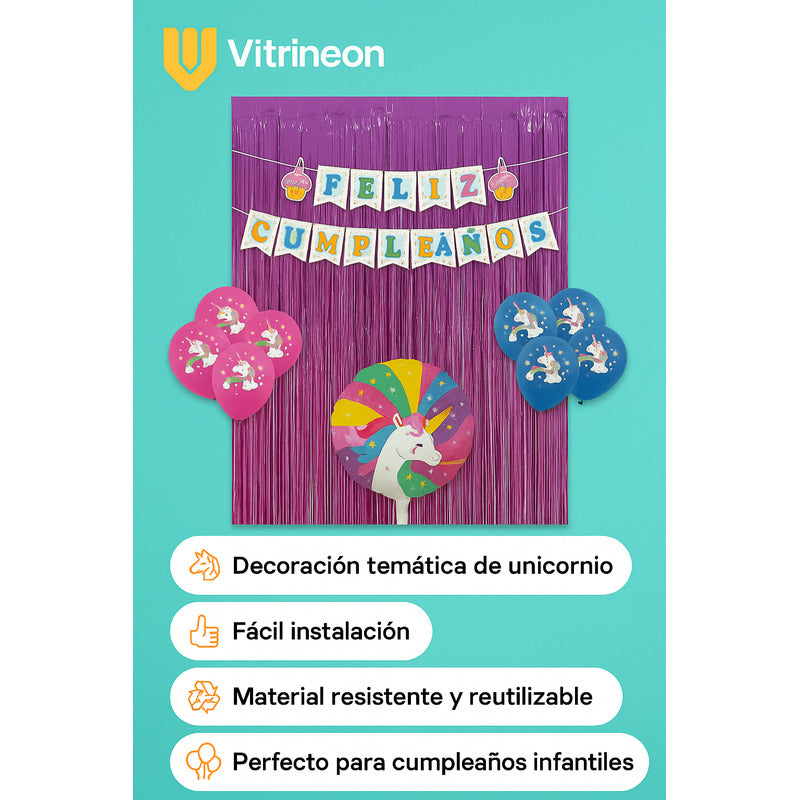 Set 17 Globos Decoracion Unicornio Metalico Fiesta Cumpleaño